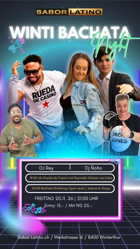 Winti Bachata Night auf 2 Dancefloors und mit Bachata & Salsa-Rueda Workshop.
