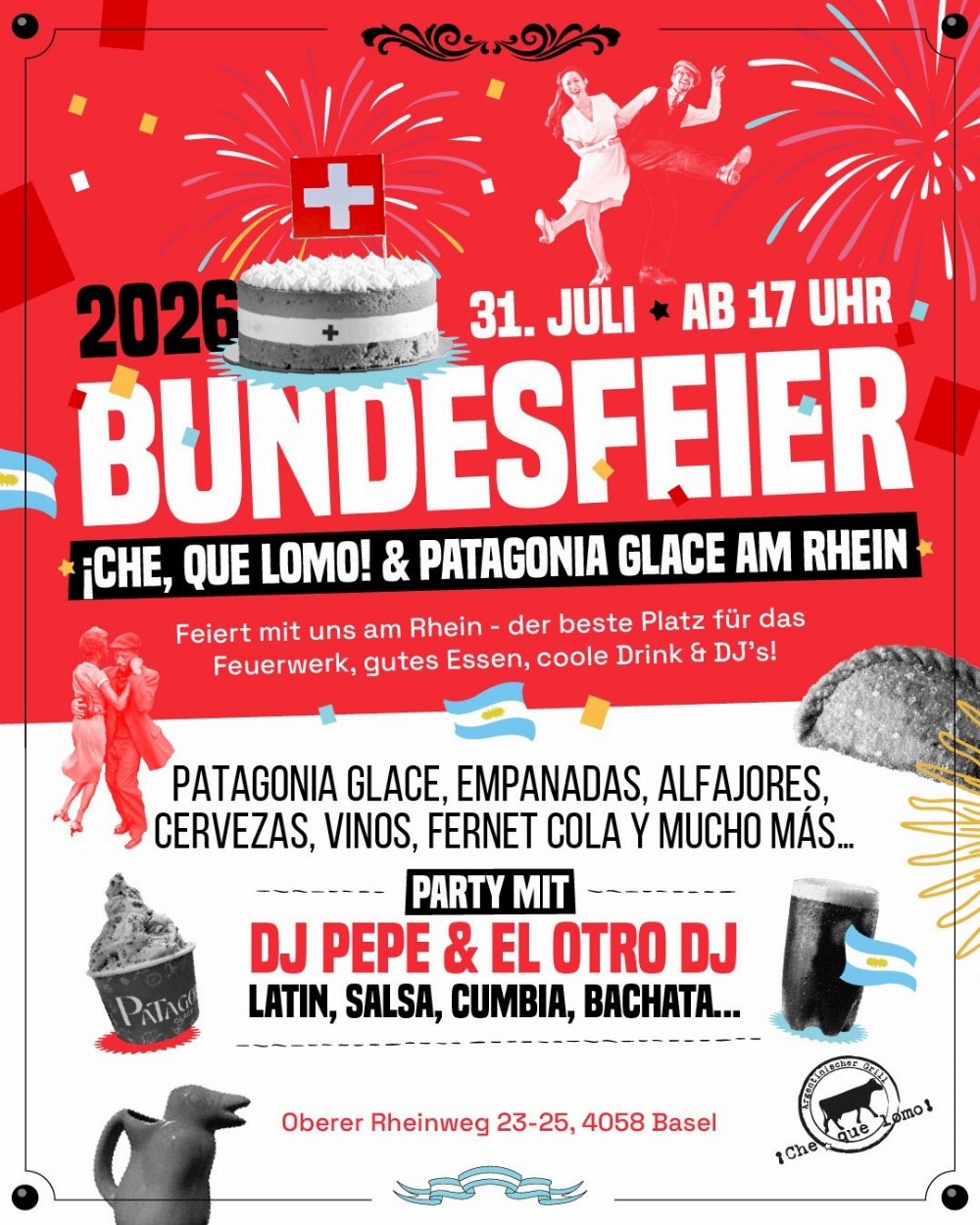 Bundesfeier ¡CHE, QUE LOMO! & PATAGONIA GLACE AM RHEIN